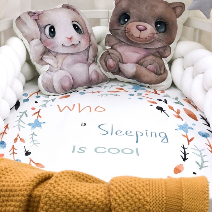 Husa saltea rotunda patut bebe copii cu elastic, Slepping is cool (1)